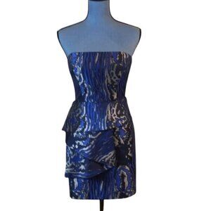 Bebe Strapless Blue & Black Tiered Mini Dress XS